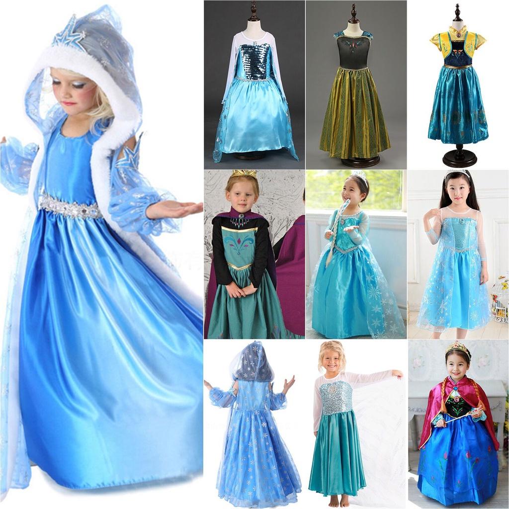 Girls Elsa Kids Fancy Dress Costume Princess Anna Party Dresses Cosplay Outfits