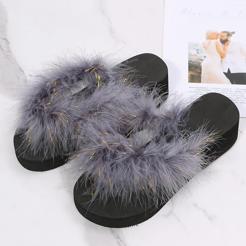 Fashion New Summer Faux Fur Platform Slippers Women Indoor Furry Fur Slides Women Plush Flat Sandals Casual Fluffy Slippers House Shoes 36 3439₽