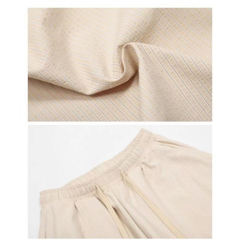 Womens High-Waisted Wide-Leg Cargo Pants With Pleats Stripes Loose Fit Casual Trousers Jazz Dance