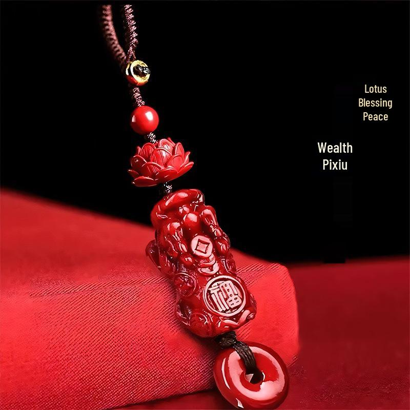 Pixiu Lotus Cinnabar Purple Gold Sand Pendant Keychain