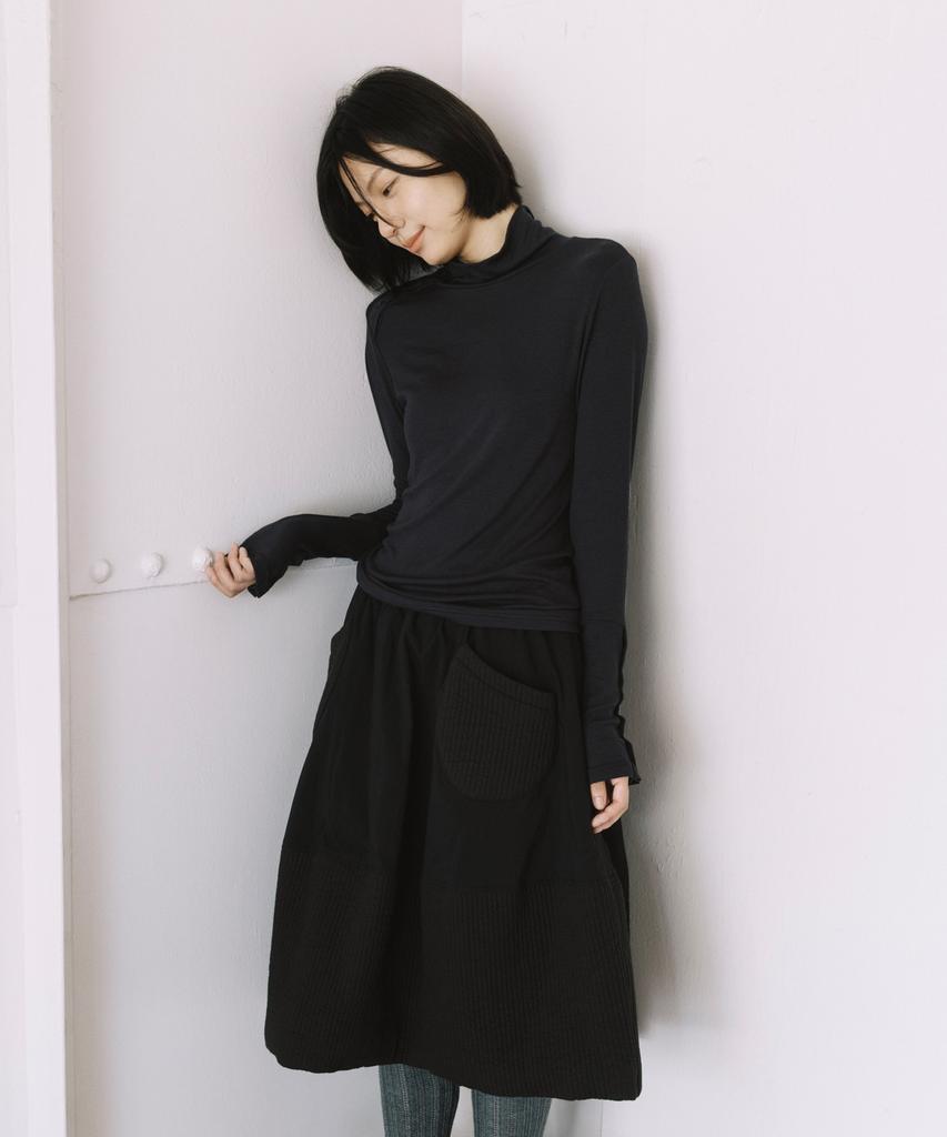 Ohesio Two-Way Button Turtleneck T-Shirt, Charcoal