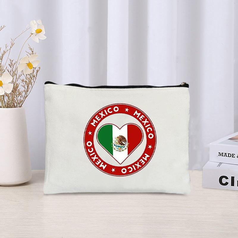 Independencia De Mexico Cosmetic Bag New Hispanic Heritage Month Canvas Zipper Storage Pouch Wallet Office Supplies Pencil Case