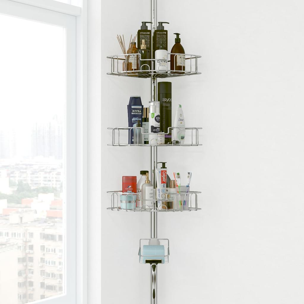 Bathroom Bathtub Locker with 4 Adjustable Cm Bathroom Stand with Rod To Hold Silver Rack, Baskets, 97.5-312.5 Shampoo,