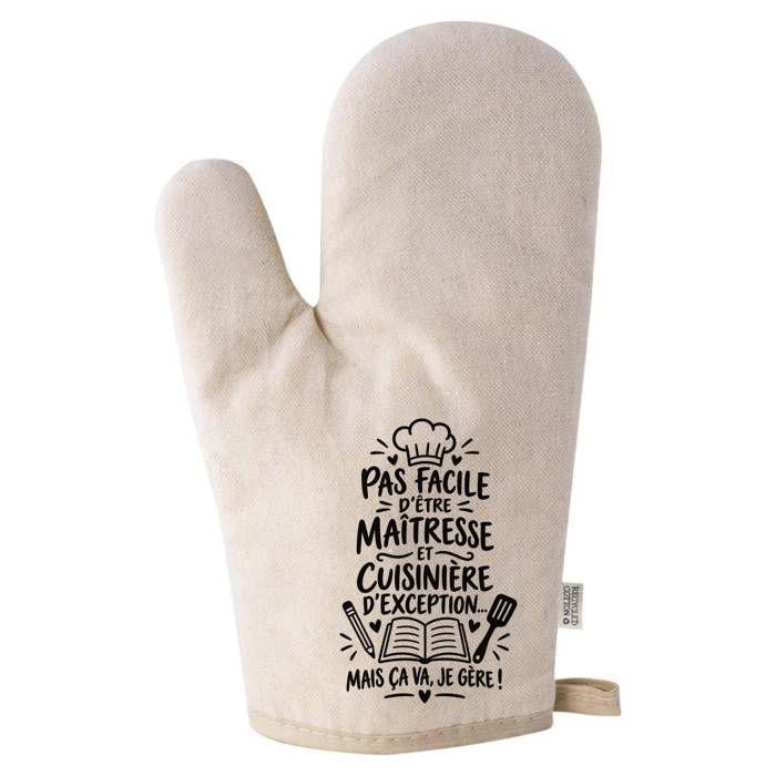 Gant de Cuisine Beige Pas facile d'être maîtresse et cuisinière d'exception... Mais ça va, je gère ! | Coton Recyclé 280 g/m² 17 ×