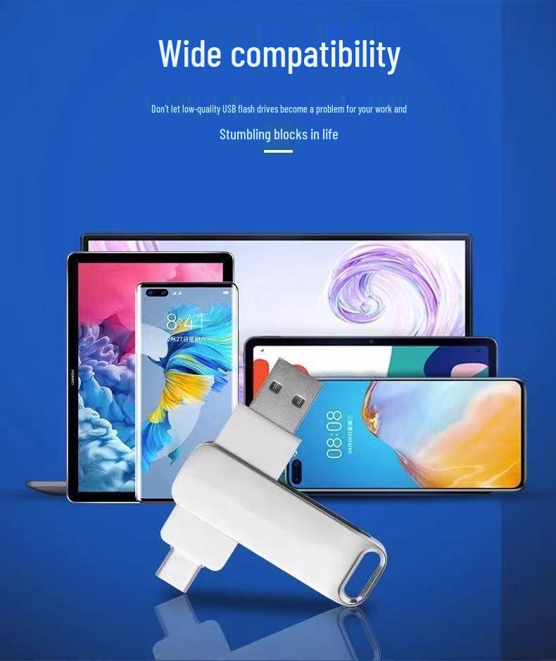 256GB Dual Interface USB Flash Drive with Type-C and 128GB Storage for Phone, Computer, Office, and Car with Fill Light