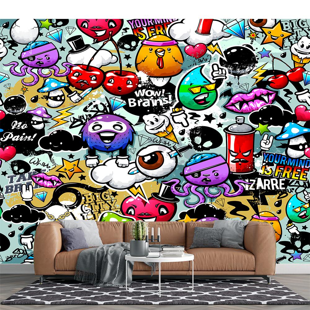 3d Graffiti Wall Mural Large Cartoon 3d Graffiti Wallpaper Suitable For Bedroom Living Room Cafe Bar Wall Mural