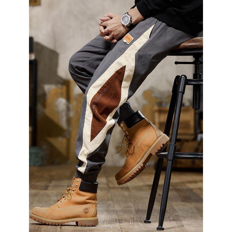 Foreign Trade Surplus American-Style Color-Blocked Casual Pants for Men, Spring and Autumn Loose Elastic Jogger Pants, Vintage Workwear Long Pants