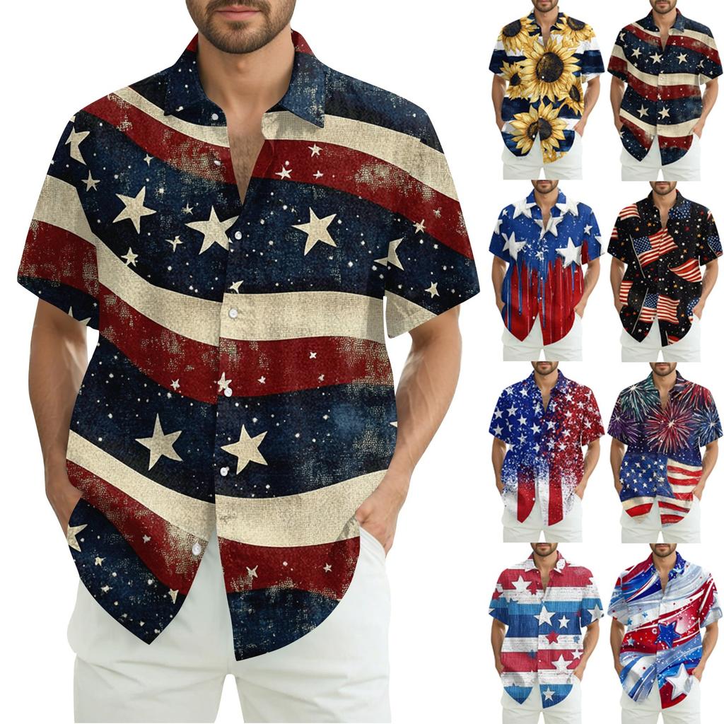 Men's Casual Casual Independence Day Print Short-sleeved Shirt