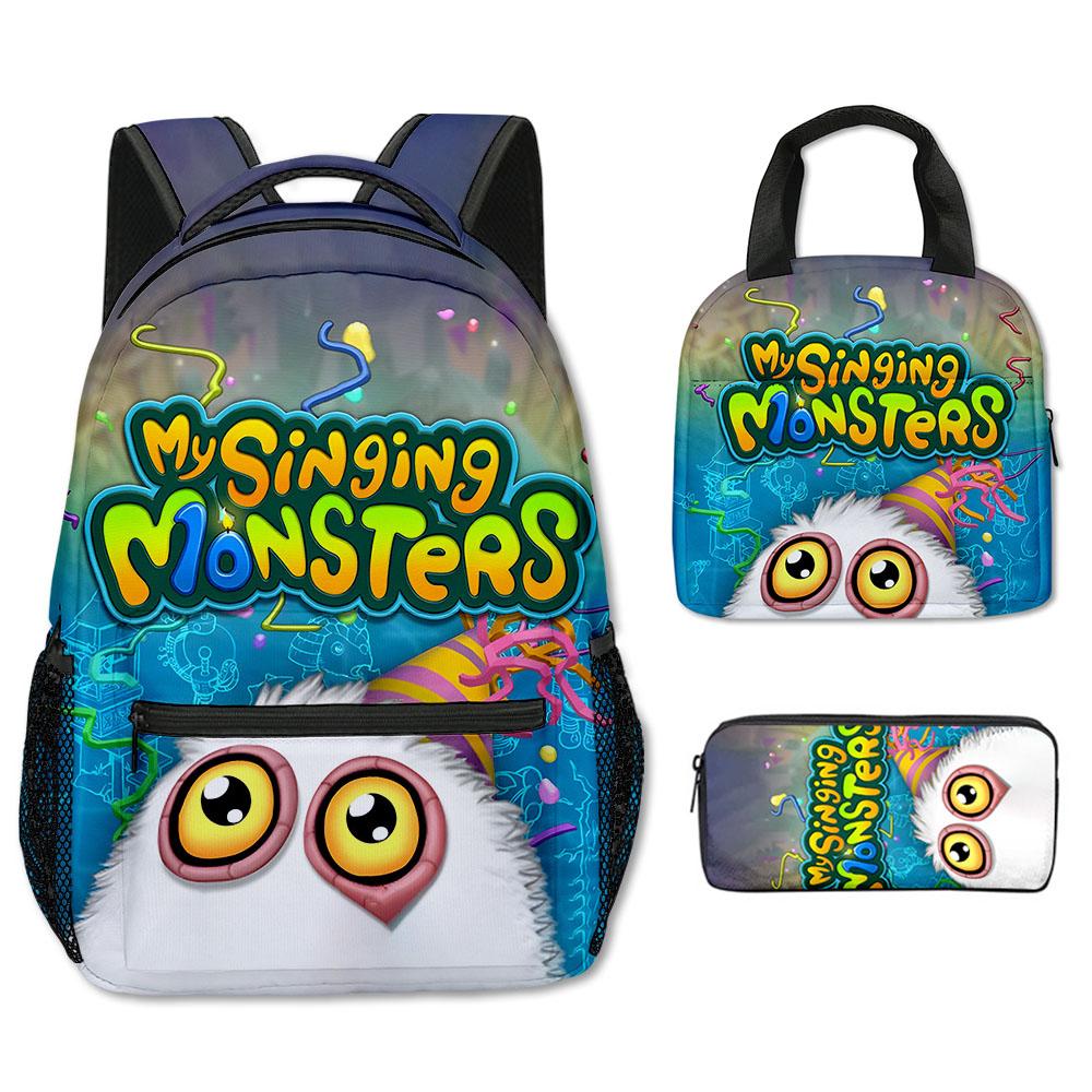 Classic Popular my singing monsters 3D Printed 3pcs/Set School Bags Travel Notebook Backpack portable Lunch bag Pencil Case