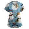 Women's Fashion V-Neck Short-Sleeved Workwear With Pockets Christmas Print Top Caregiver Uniform