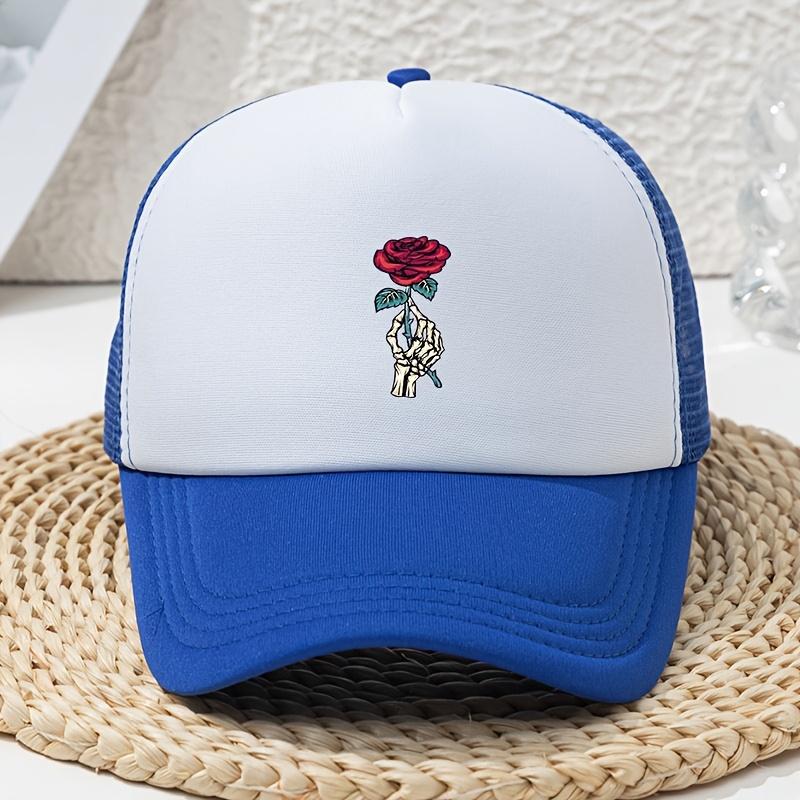 Damenhut Cartoon Skeletthand Rose Bedruckt Schwamm Baseballkappe LKW-Fahrer Webhut Sommer Kreativ