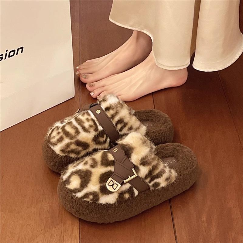 Women's Winter Leopard Print Anti Slip Cotton Shoes
