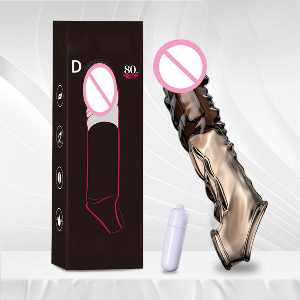 Silicone Penis Sleeve Enlargement with Mini Vibrator Cock Ring Extender Reusable Dildo Penis Enlarger for Adults Sex Toys