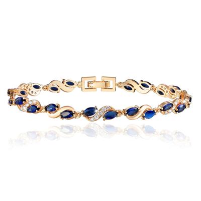 Women's 18K Gold Crystal Infinity Bracelet, Popular and Stylish Jewelry, Birthstone Bangle, Birthday Gift, Tennis Bracelet, Gorgeous, Blue, Pink, Ligh