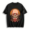 Retro Herz Schädel Druck T-Shirt Trendiges Amerikanisches Lässiges Oberteil Reines Baumwoll-T-Shirt