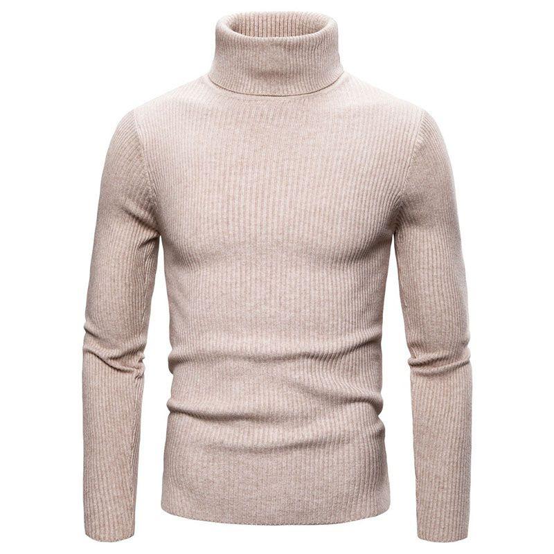 Men's Long Sleeve Solid T Shirt Cozy High Neck Turtleneck Pullover Sweater Top Ideal For Cool Days