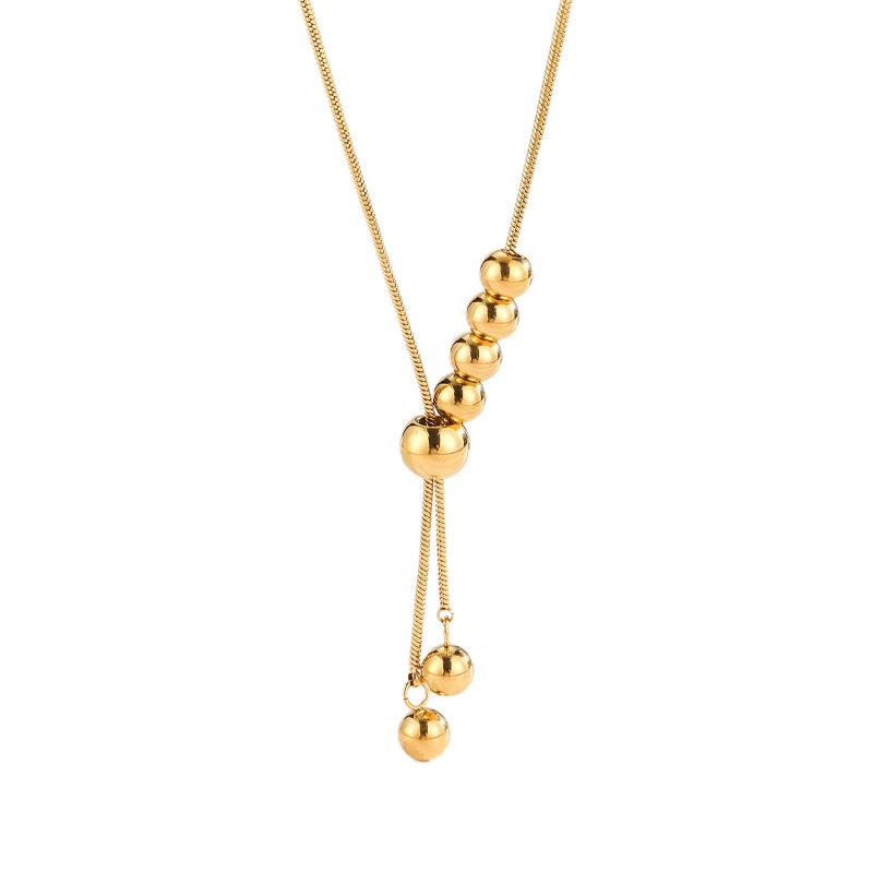 Metal Ball Beaded Pendant Necklaces for Women Ladies Temperament Fine Chains Adjustable Pull-Out Necklaces Jewelry Accessories