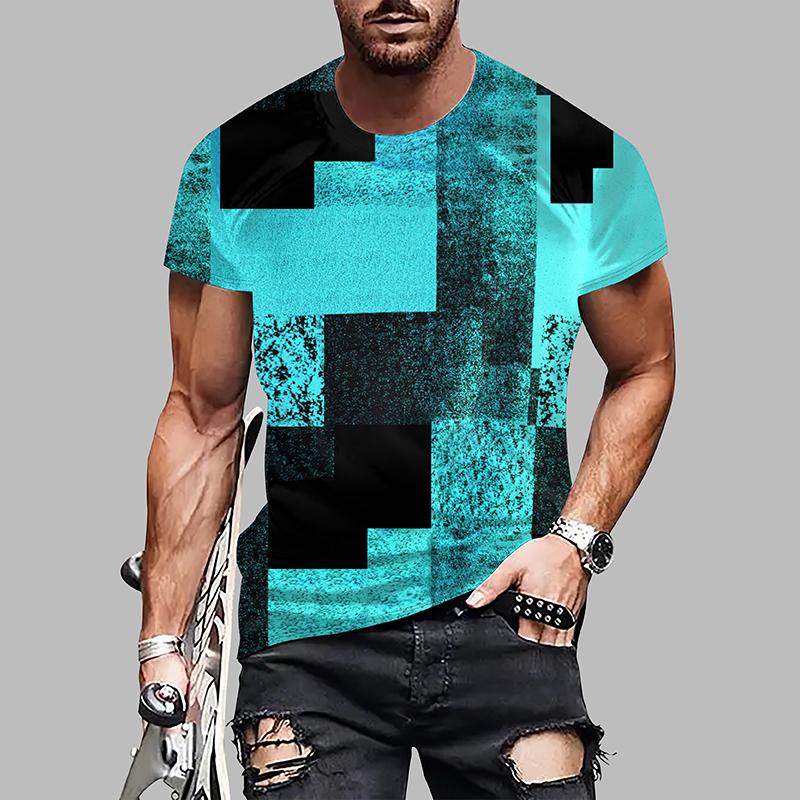 New Summer Men's Fashion T-shirt Personality Geometric Figure Printed Men's T-shirt Top