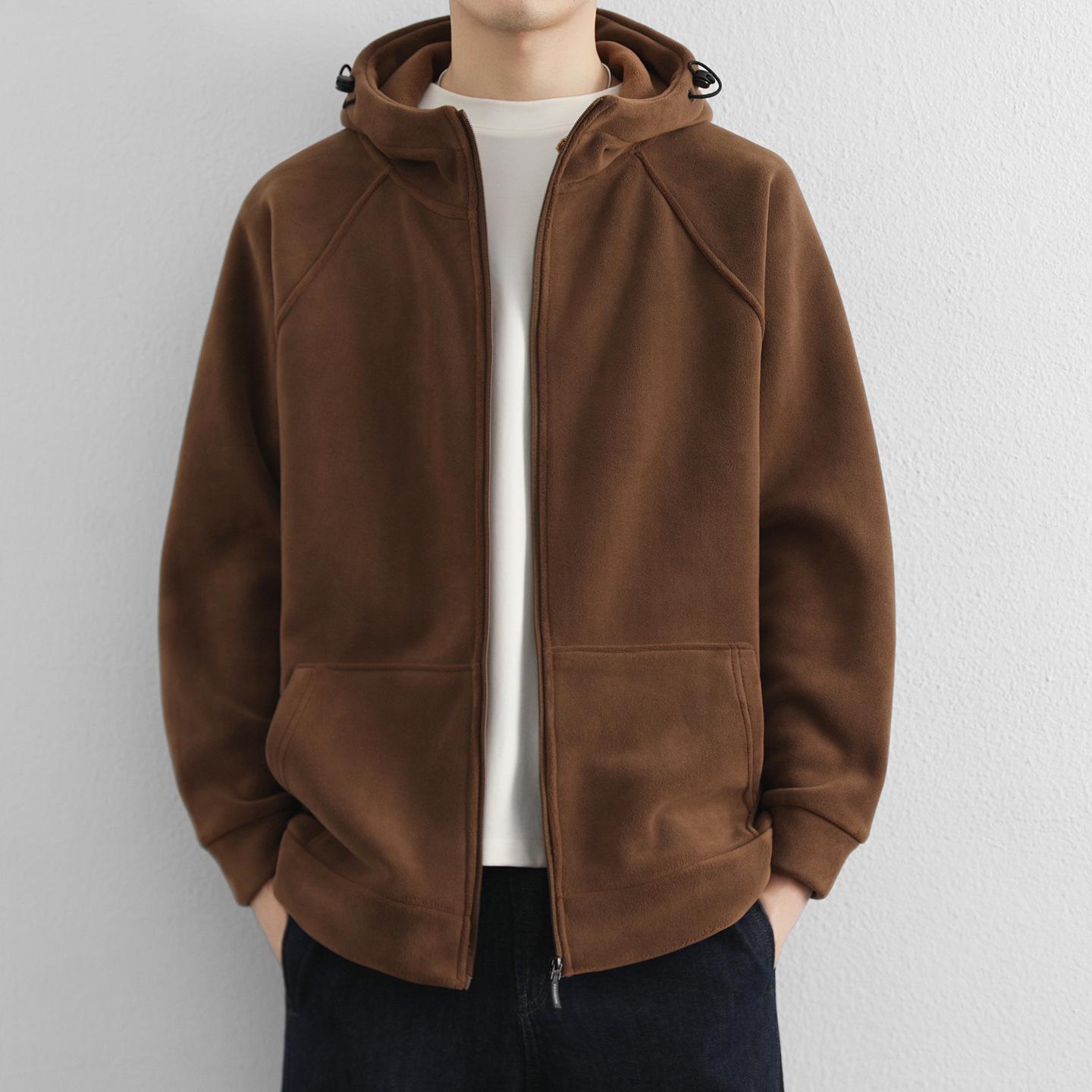 Men s Brown Fleece Hooded Zip-Up Sweatshirt - Thick, Warm, Casual Winter Jacket Medium коричневый