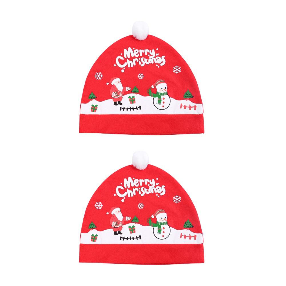 2pcs/set Cartoon Christmas Car Seat Cover Snowman Car Chair Christmas Hat  New Year