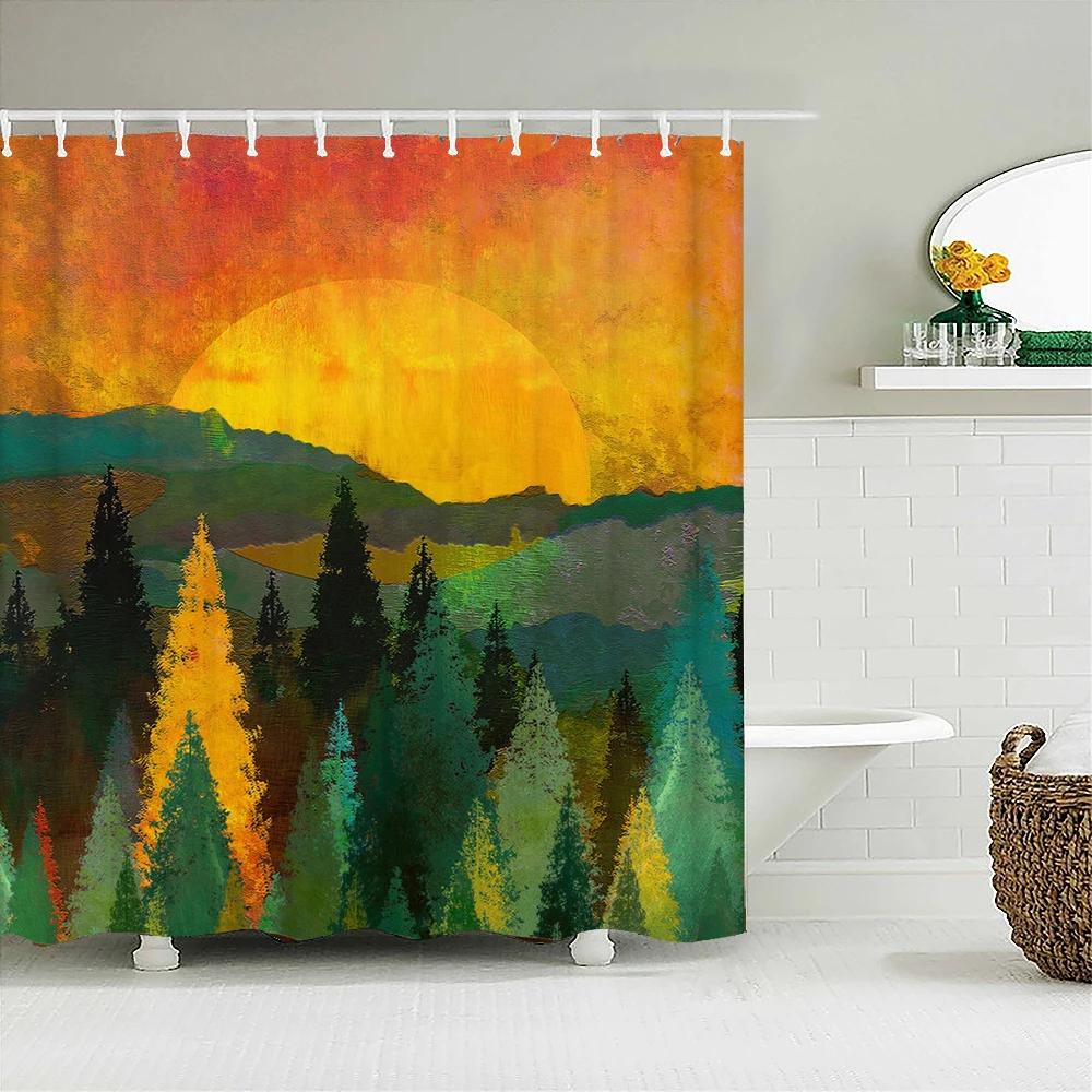 

Японские морские волны Koi Spray Ткань Душевая занавеска Шторы для ванной комнаты Цветы сливы Пейзаж горы Фудзи Экран для ванны с крючками W90xH180cm