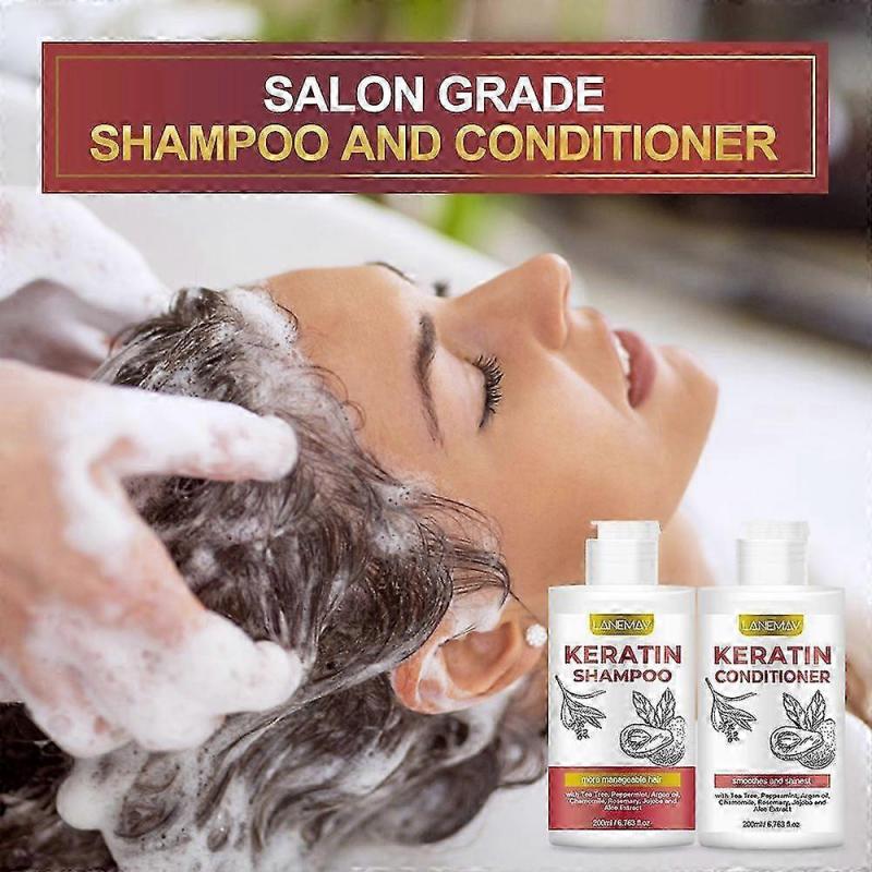 Keratin Shampoo and Conditioner Set - Sulfate Free - Salon Thickening Treatment for Dry, Damaged, Curly, Frizzy, Straight or Color Treated Hair - Anti