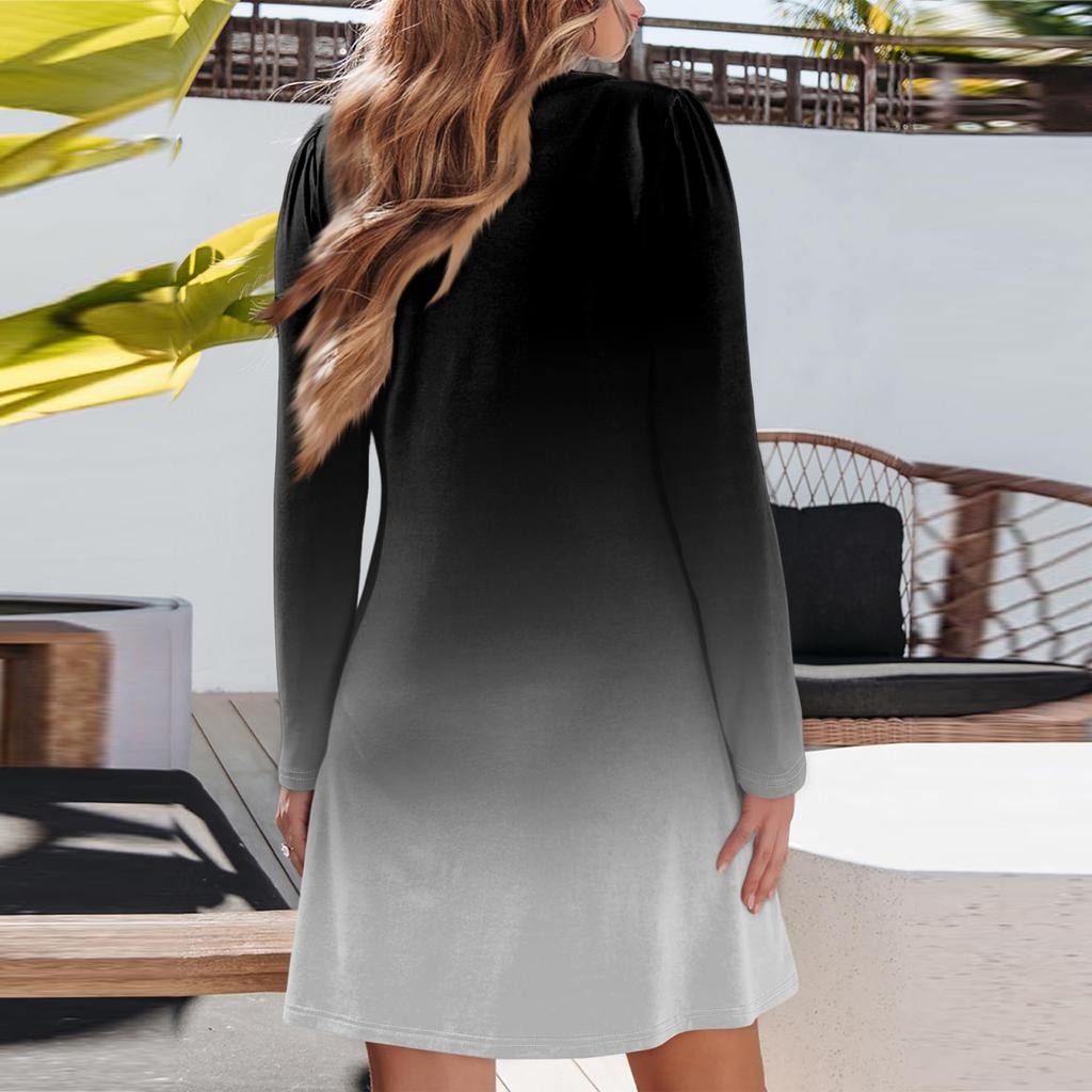 Women's Fashion Gradient V-neck Long Sleeve Dress