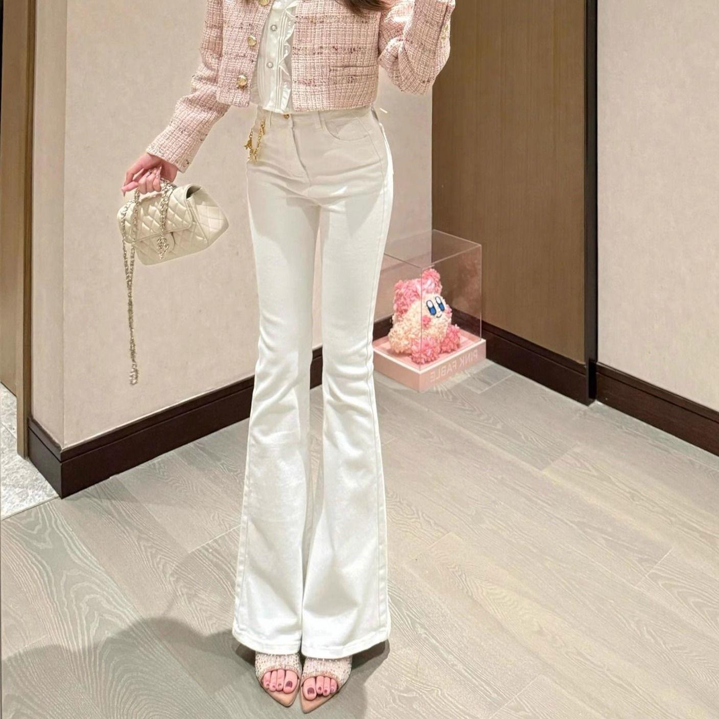

Women s White Floor-Length Micro-Flare Skinny Jeans: Spring/Autumn 2025 Trumpet Style XXL белый