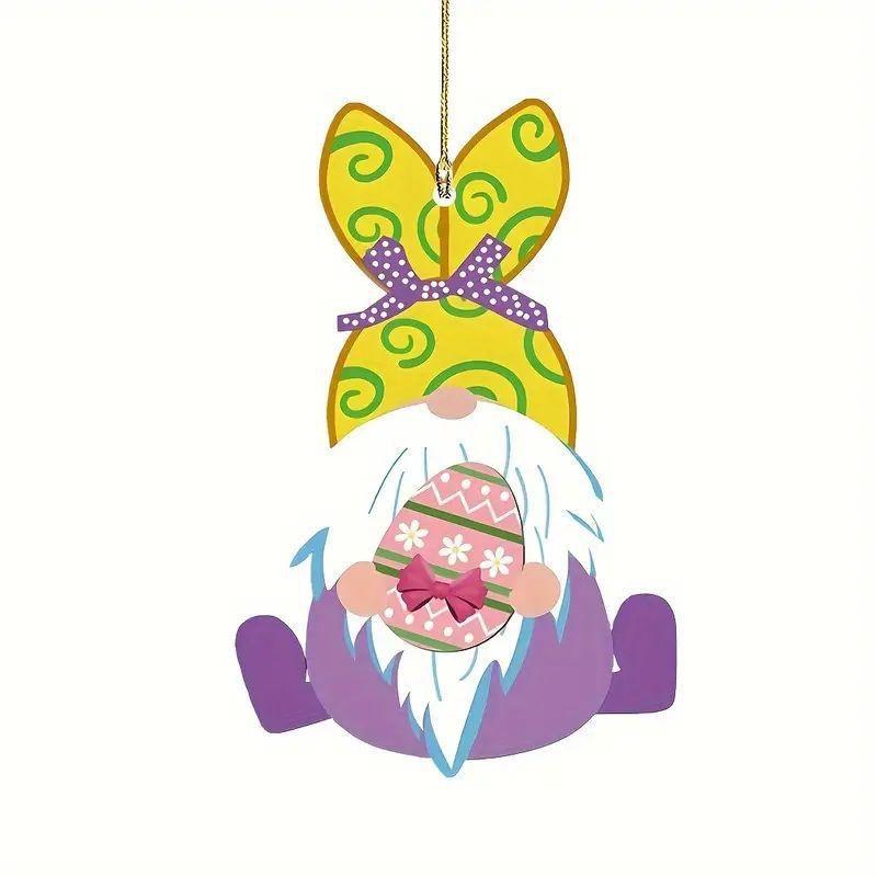 Delightful Cartoon Acrylic Easter Gnome Bunny Car Pendant For Stylish Interior Accents