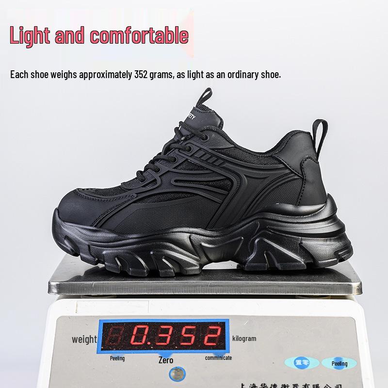 Dámská černá bezpečnostní obuv s ocelovou špičkou – Odolná proti nárazu, Odolná proti propíchnutí, Módní, Malé velikosti