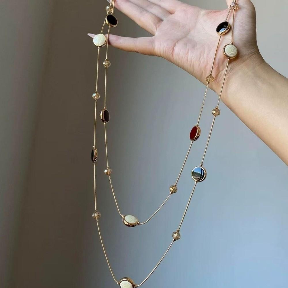 Glass Bead Pendant Necklace Metal Sweater Necklace Trendy Beads Neck Chain Party Dress Accessories