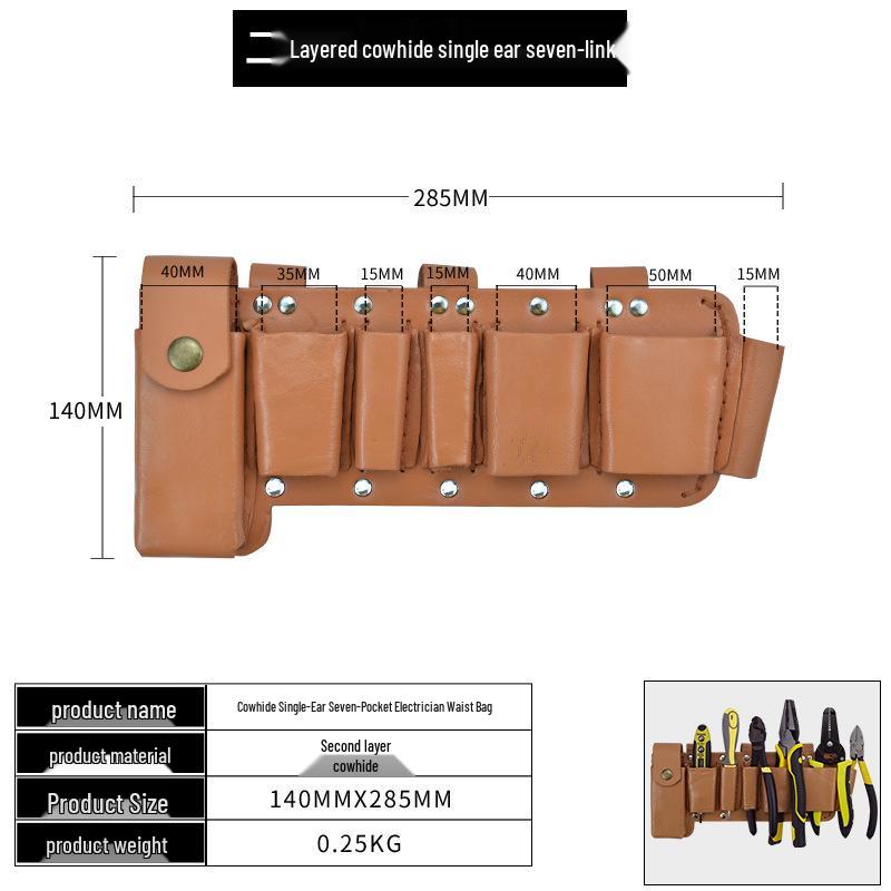 Men's Genuine Cowhide Tool Belt: Multifunctional, Sturdy, Waist-Worn Repair Kit with Five Pieces.