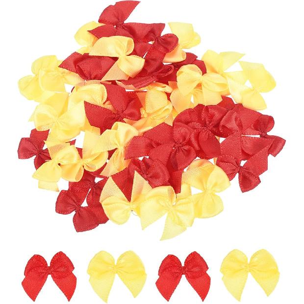 MECCANIXITY 50Pcs Mini Ribbon Bow 1" Mini Fabric Satin Ribbon Flower Bows for Craft DIY Sewing Wedding Birthday Party Pink & Blue
