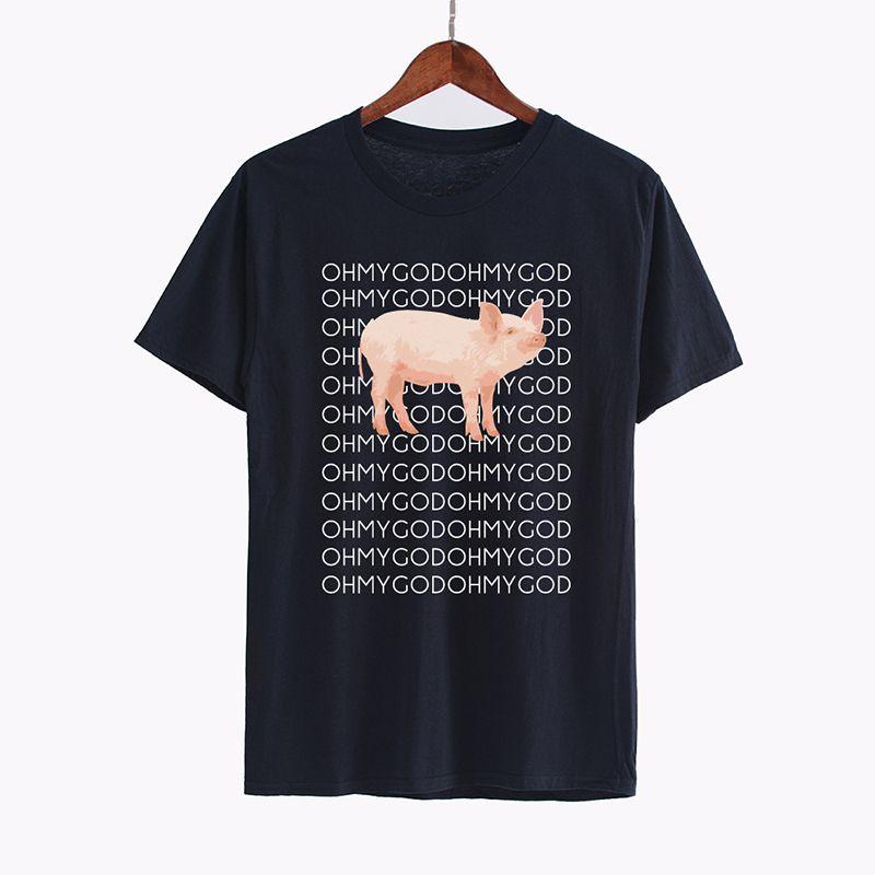 

Funny Mens Shirts Short Sleeve Round Neck Oh My God Pig Tshirt Tops Summer L чёрный