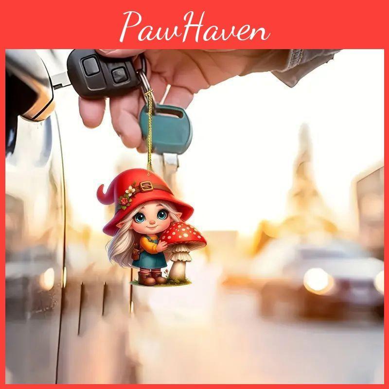 Little Car Acrylic Red Riding Mushroom Girl Keychain Pendant Vehicle Interior
