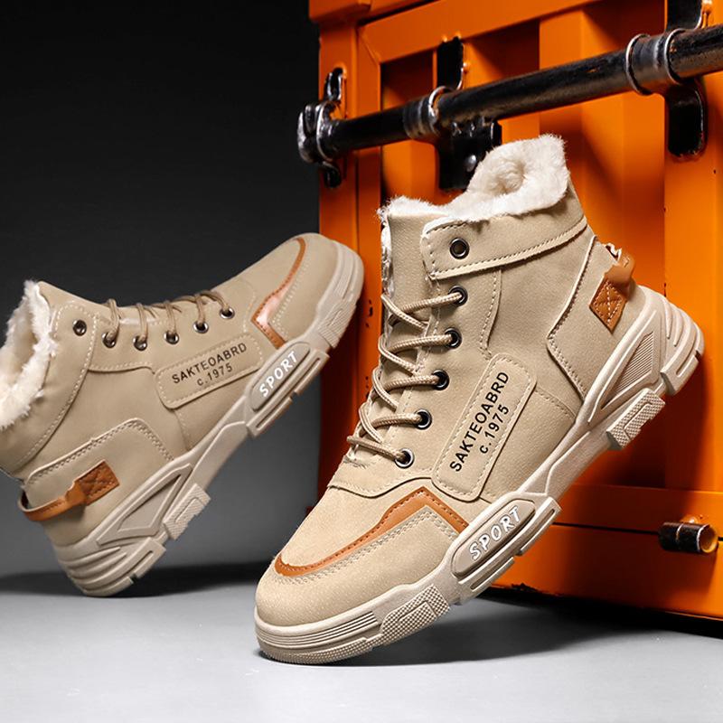 2025 men's shoes winter velvet thickened snow boots men's high-top Martin boots waterproof and non-slip men's cotton shoes