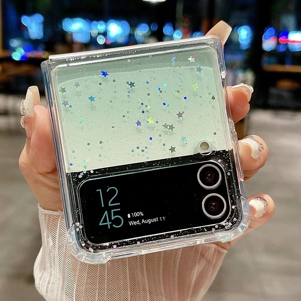 For Samsung Z Flip 6 5 4 3 Magsafe Gradient Glitter Folding Phone Case For Samsung Z Flip 5 4 Magnetic Charging Shockproof Cover