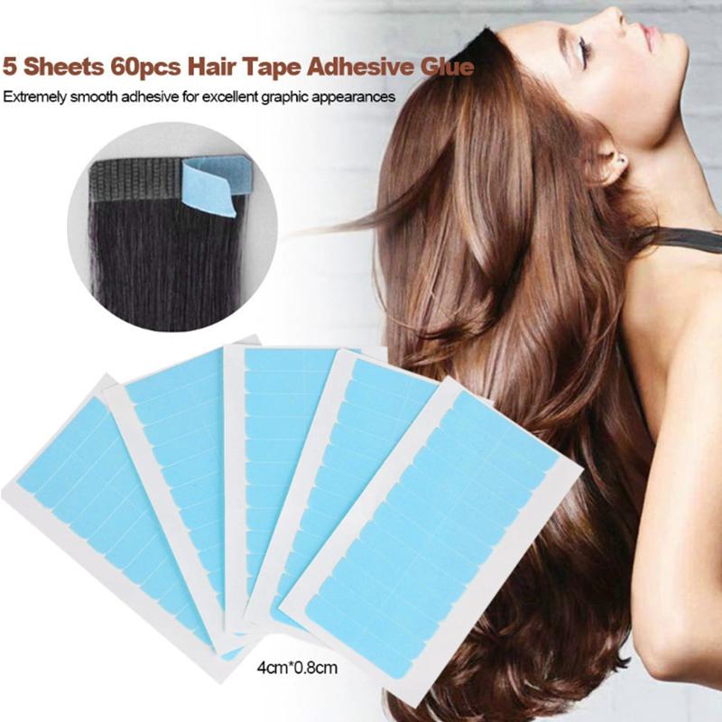 60Pcs Hair Extension Tape Tabs Scraper Replacement Double Sided Adhesive Strong Waterproof Traceless For Extension Toupee