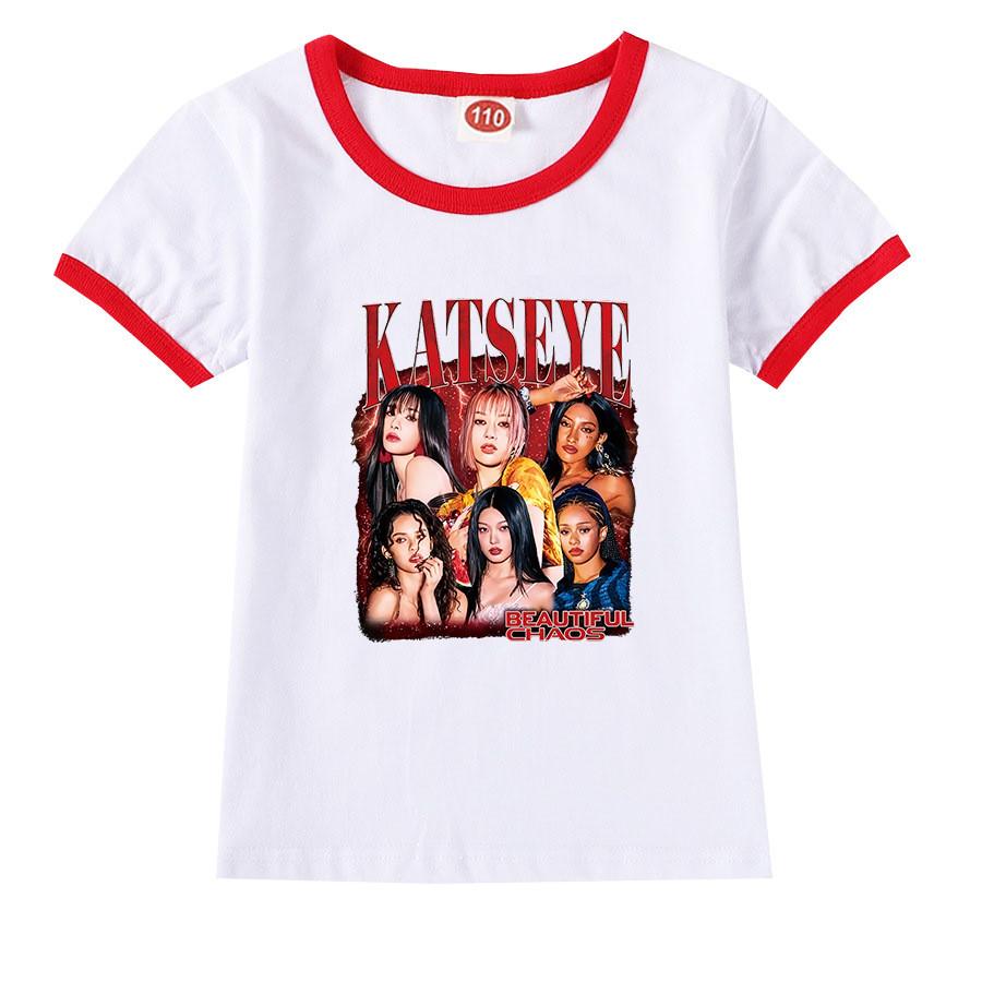 9198 Kids Girls Katseye Print Short Sleeves Casual T-Shirt