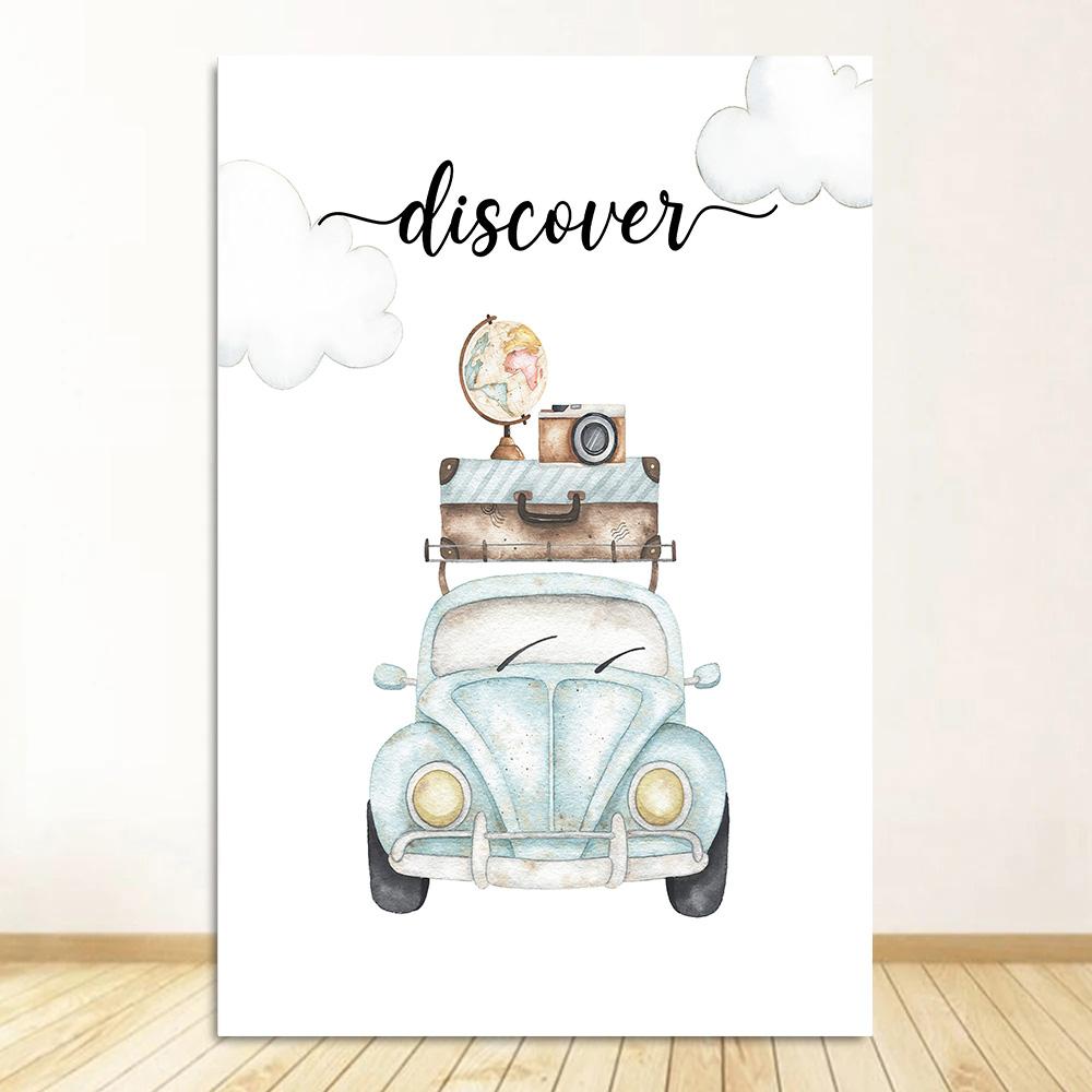 

Travel Explore Hot Air Balloon Car Posters for Wall Kids Art Canvas Print Nursery Room Picture Decorative Painting for Bedroom 20x30cm