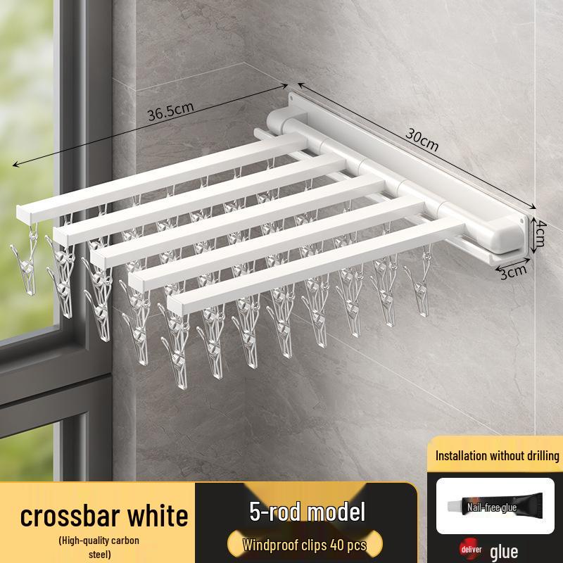 Wall-Mounted Folding Clothes Drying Rack for Socks, Underwear, and Underpants with Clips.