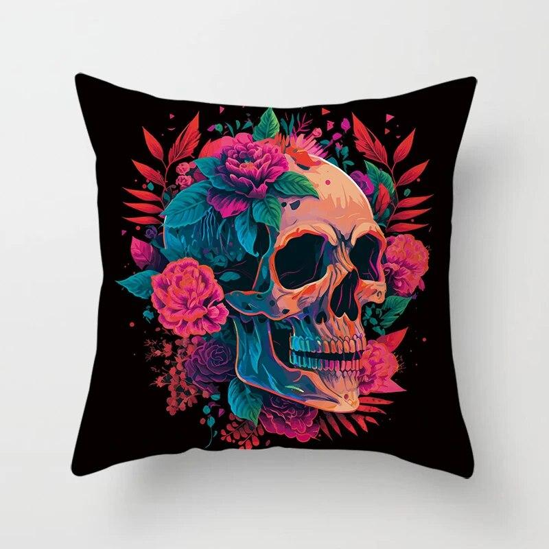 Față de pernă cu flori de craniu colorat imprimare decorativă pătrată canapea mașină husă de pernă de modă 45 * 45 cm decorațiuni pentru casă