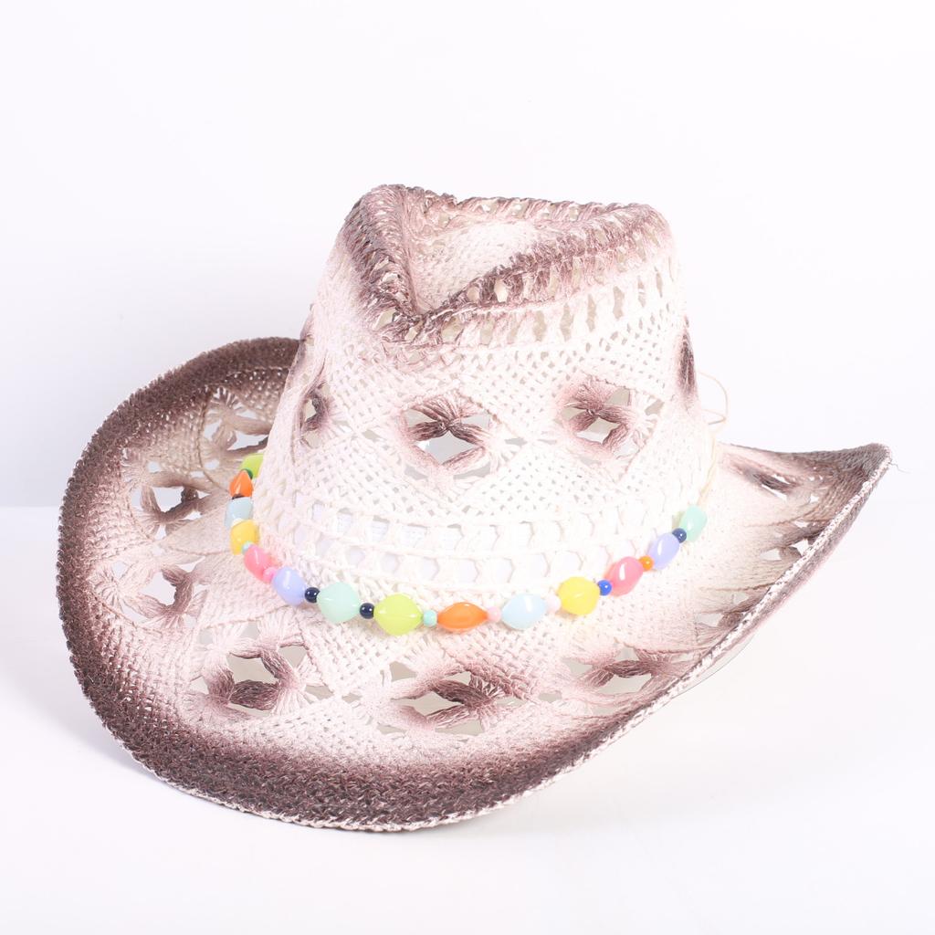 Popular European and American fashion hollow woven hat straw hat men's and women's classic outdoor western denim straw hat