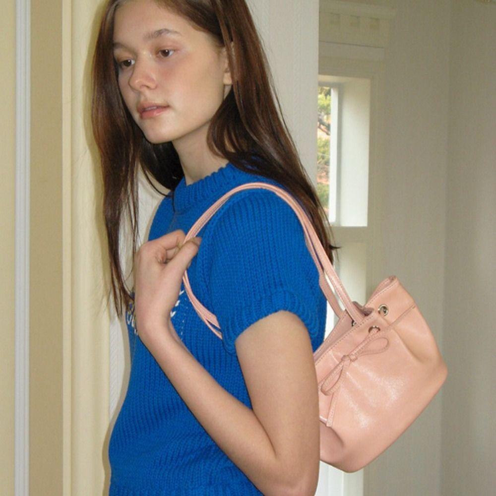 

Korean Style Bow Tie Shoulder Bag Shopping Bag PU Leather Underarm Bag Women розовый