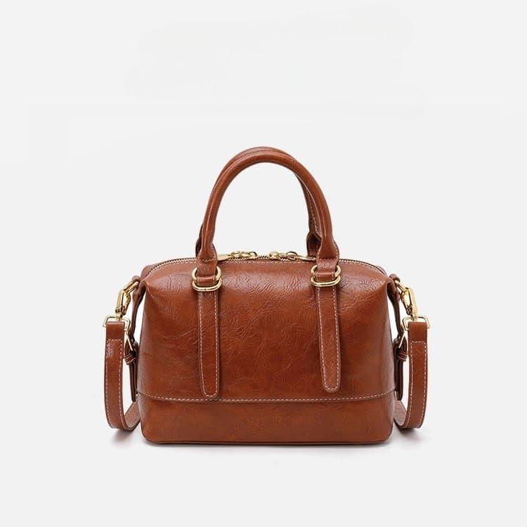 Vintage Oilwax Leather Boston Bag Women's Portable Messenger Bag