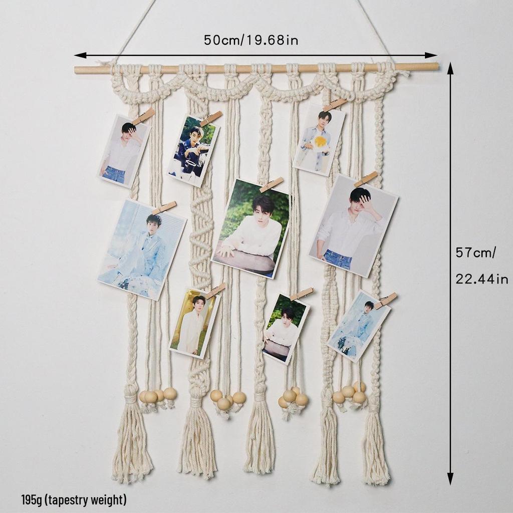 Bohemian Nordic Wall Hanging: Handmade Tapestry with Tassels and Photo Clips