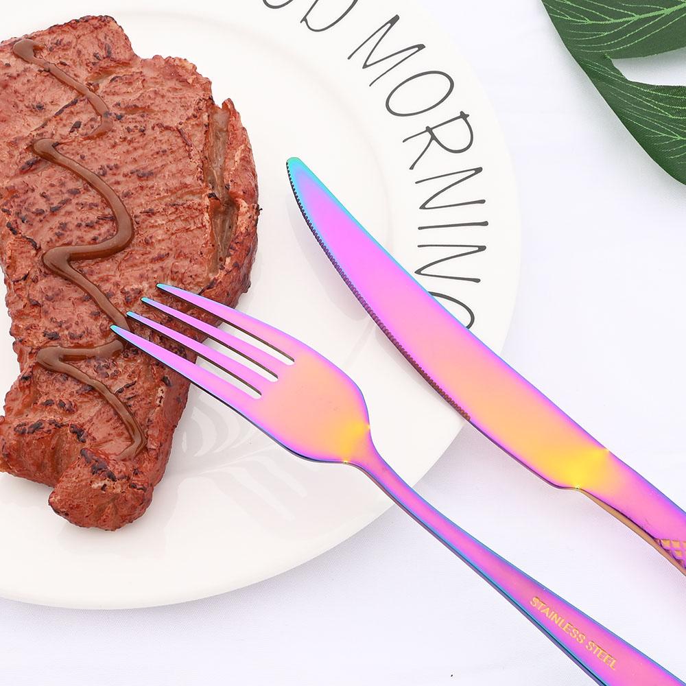 Jankng 6 buc. Cuțite de friptură Wenstern aurii Set de tacâmuri Set de veselă din oțel inoxidabil Cuțite ascuțite pentru cină Ustensile Tacâmuri