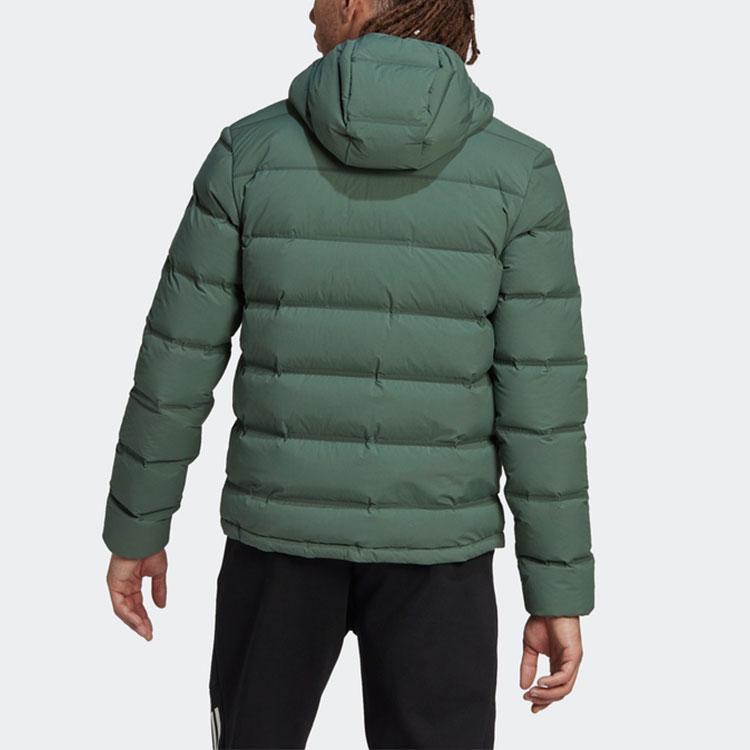 Adidas Solid Color Hooded Single-Breasted Casual Short Down Jacket Men Jackets Oxidized-Green HG8717