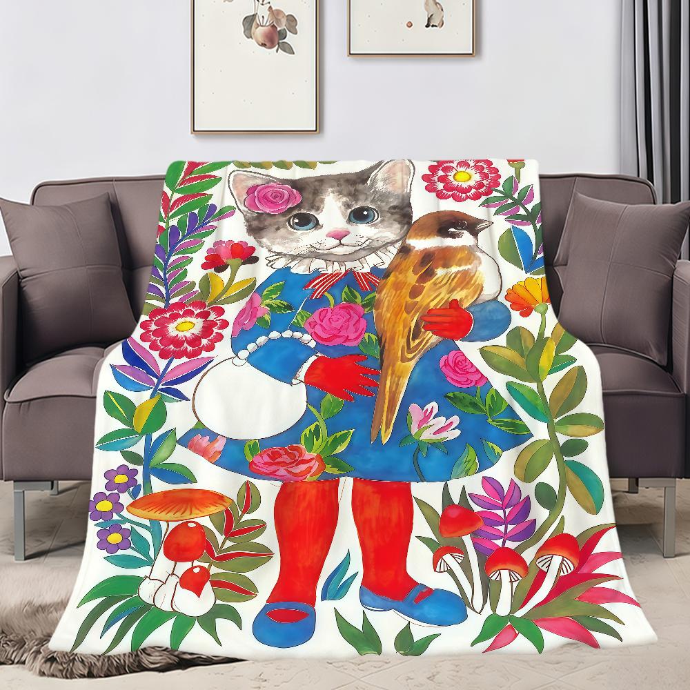Cute Vintage Cartoon Cat Fashion Brand Flannel Soft Warm Plush Blanket Sofa Living Room Pet Hogar Bedroom Gift Home Car Portable