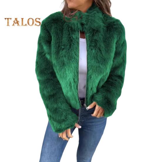 

Зимняя женская куртка из искусственного меха лисы с высоким воротником, уютная куртка на молнии, однотонная, для холодной погоды, знаменитая верхняя одежда для отдыха на открытом воздухе S зелёный
